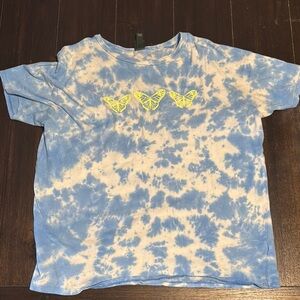 Blue Tie-Dye Shirt with Butterfly Design